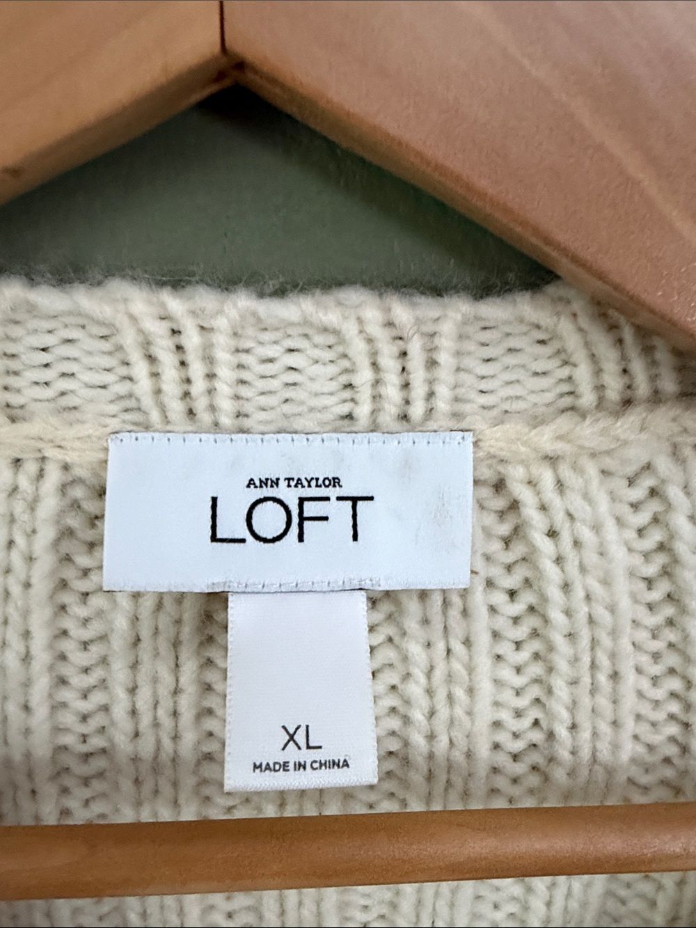 LOFT Cream Wool Blend Knit Cardigan Faux-Fur Front Decorative Hooks Sz XL - Picture 2 of 4